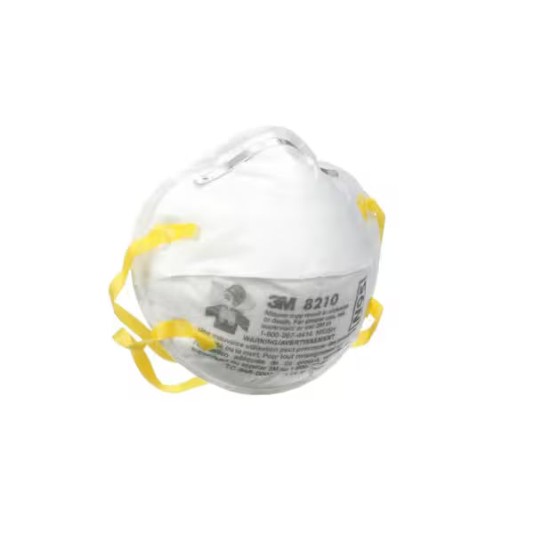 The 3M Plus N95 Performance Paint Prep Disposable Respirator (20-Pack) is a white 3M mask with yellow straps and printed labeling, designed to provide respiratory protection during paint prep and similar tasks.